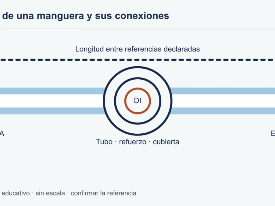 Infografía técnica propia: manguera stamped. Esquema sin escala.